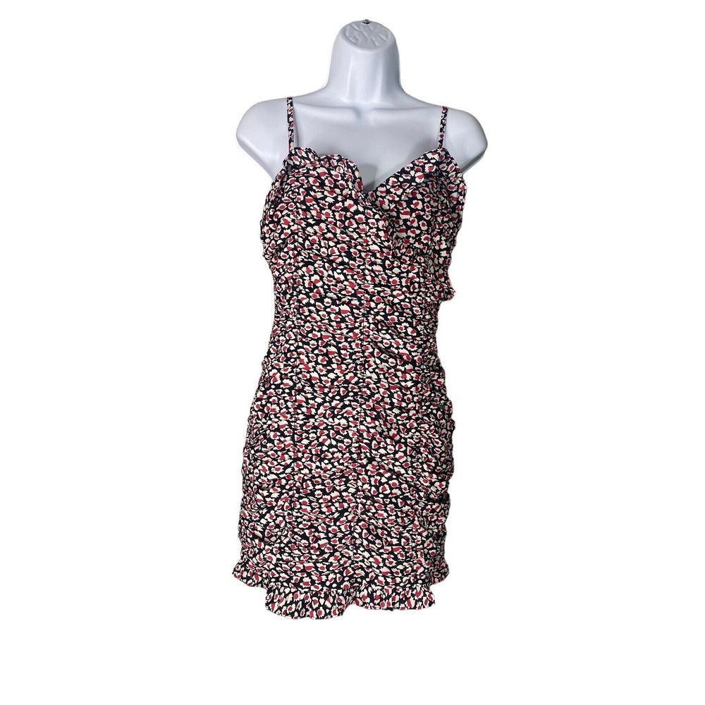 Lush Womens Floral Bodycon Ruched Spaghetti‎ Strap Mini Dress Size Small